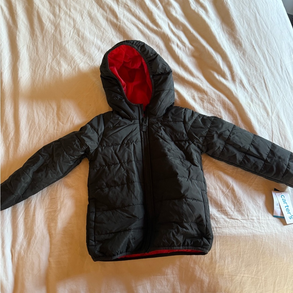 Carter's Black Puffer Jacket with Red Hood